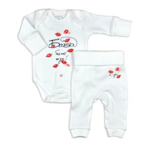 Сет бебешко боди с потури от органичен памук „Баба беше тук“ 🥰